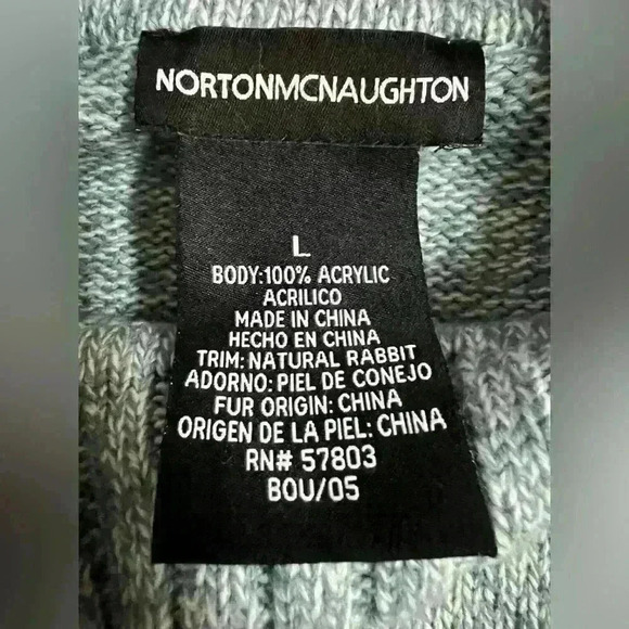 Norton McNaughton Women’s Large Heathered Blue Split Turtleneck Fur Trim Sweater - Picture 6 of 8